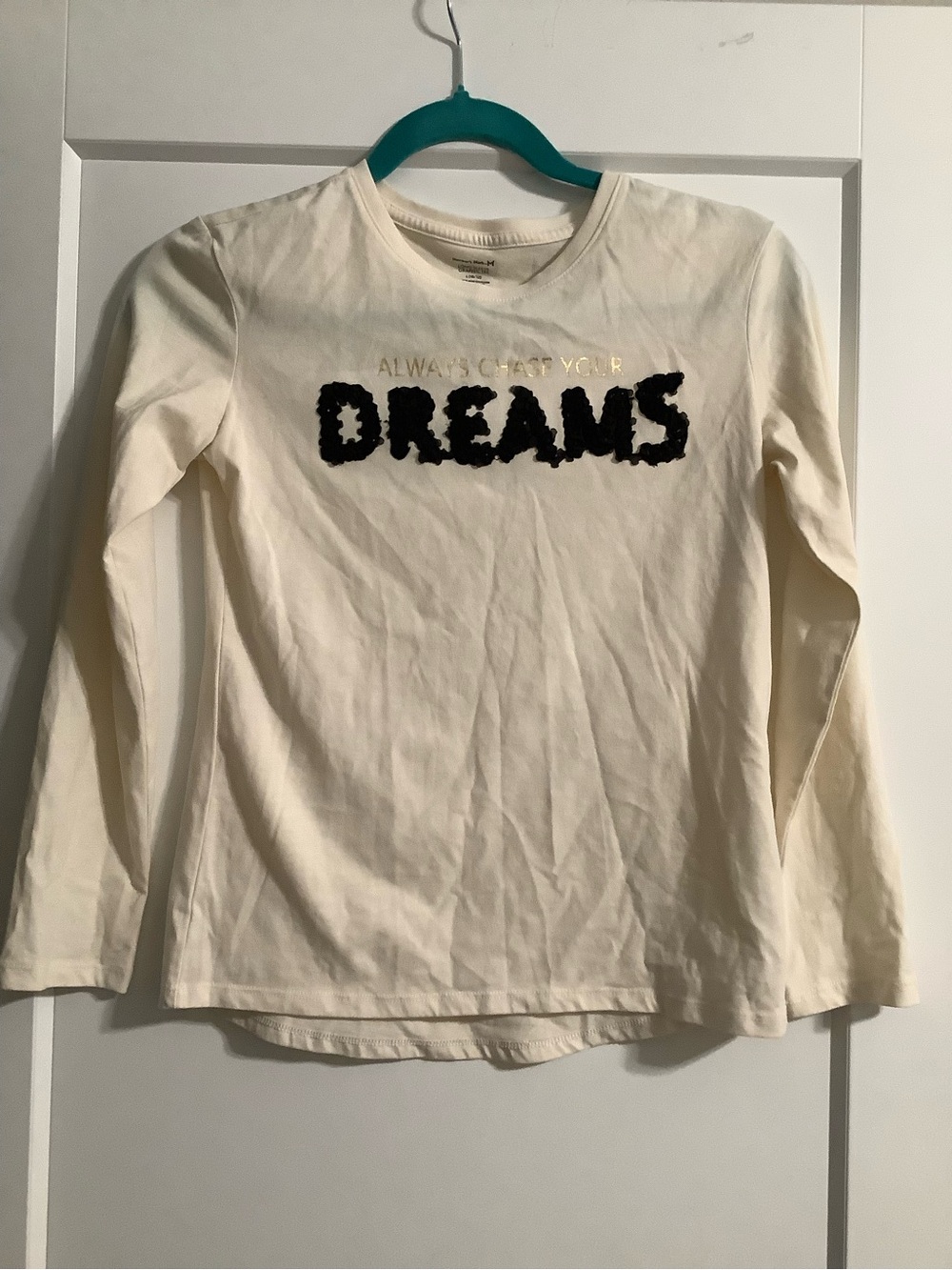 Girls' Cream Long-Sleeve Tee with 'DREAMS' Text